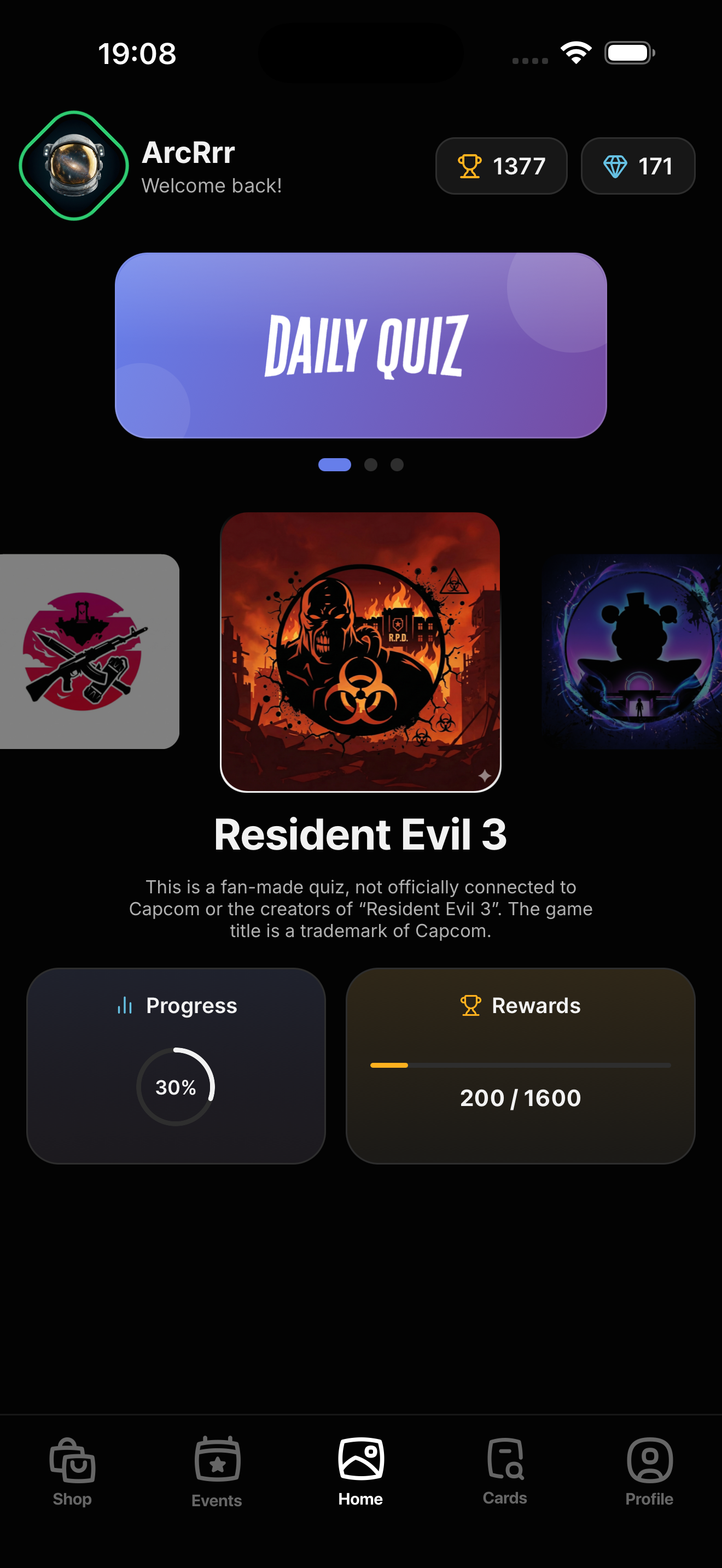 Quiz Verse App Home Screen